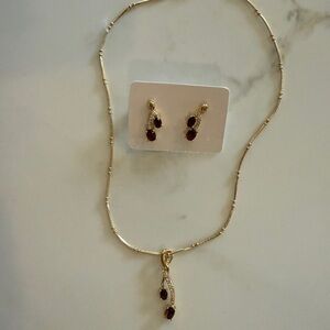 Vintage 22k Gold Necklace and Earring Set with Swarovski Crystals